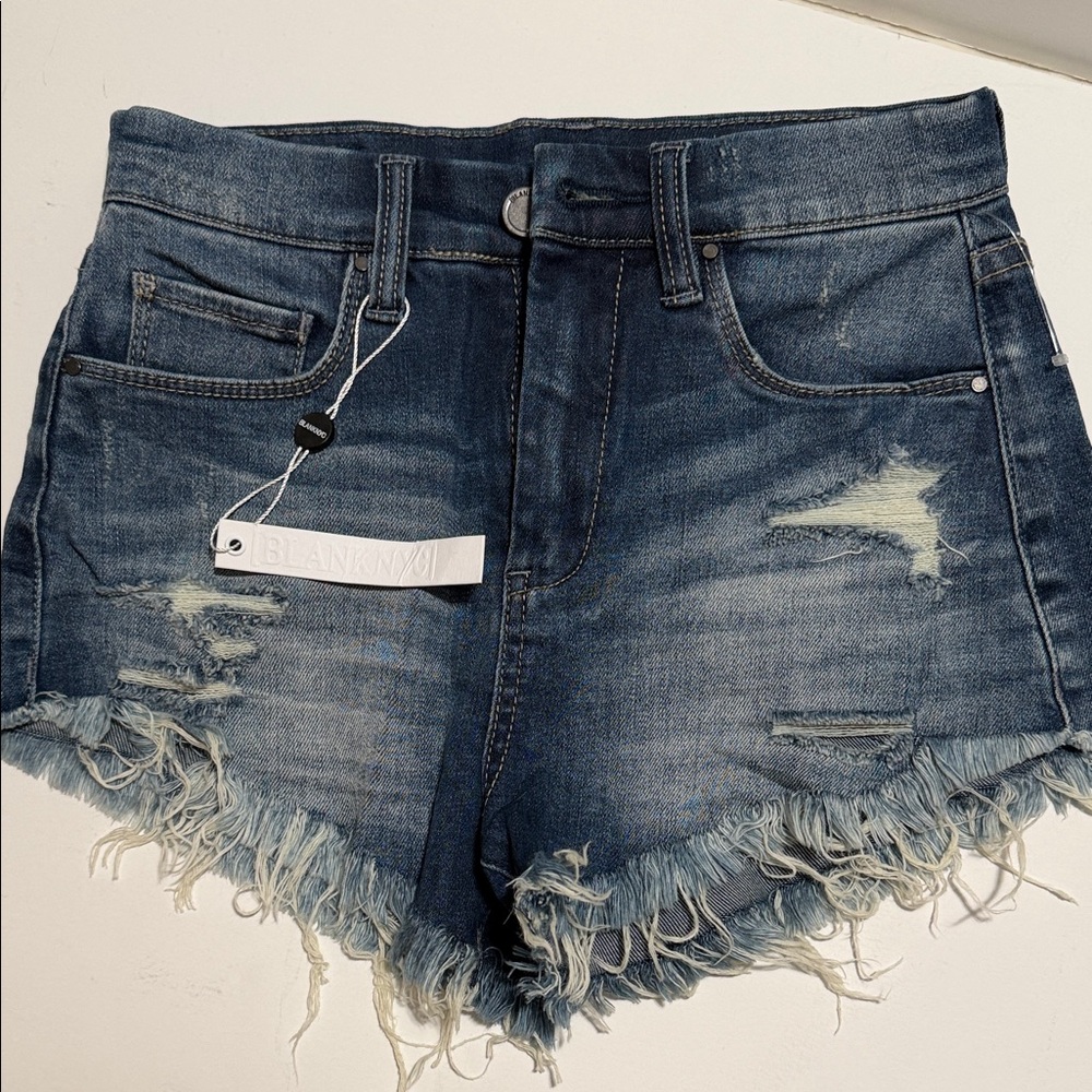 Blank NYC Women's Frayed Hem Jean Shorts - Dark Blue